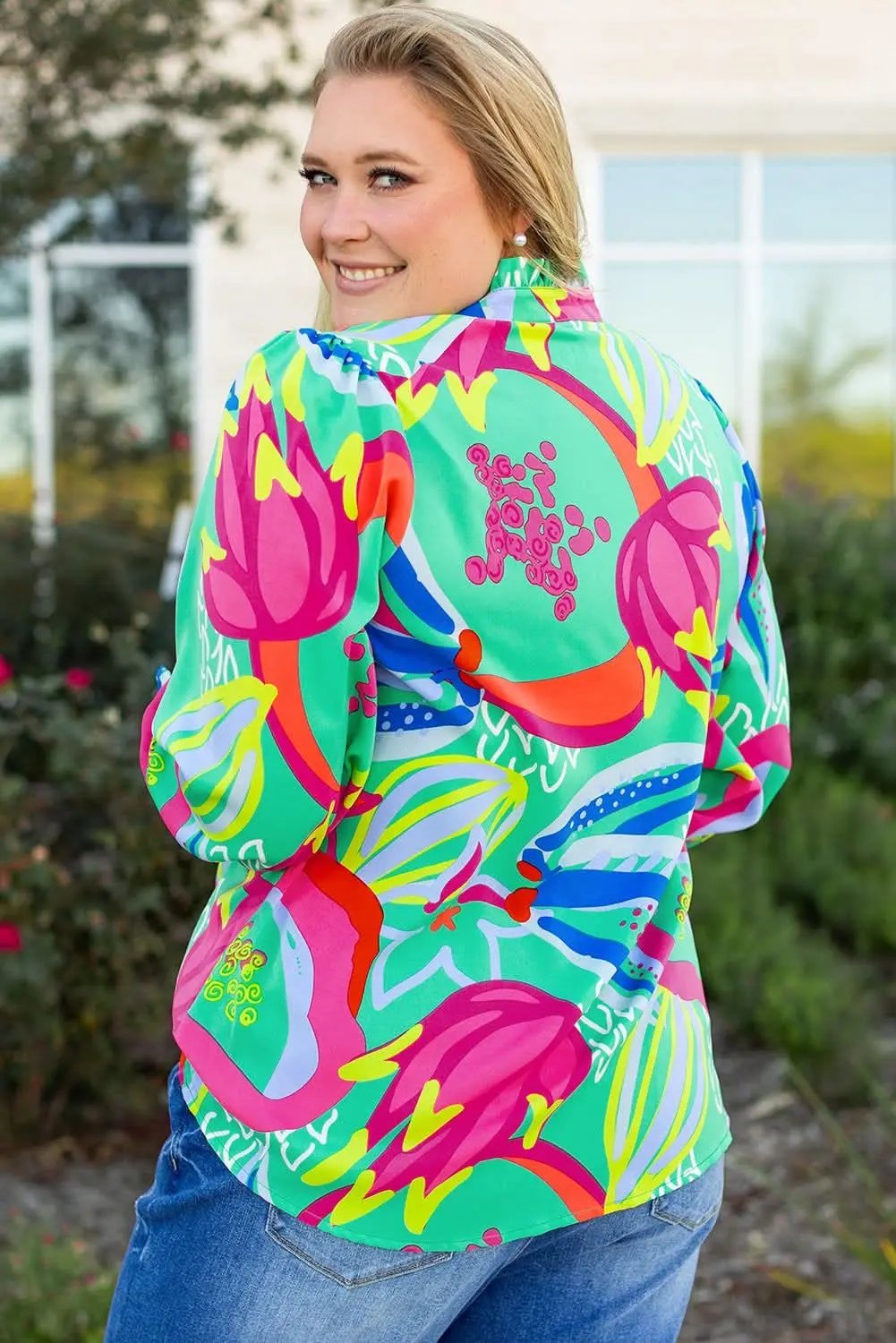 Green abstract plus size blouse - Love Salve